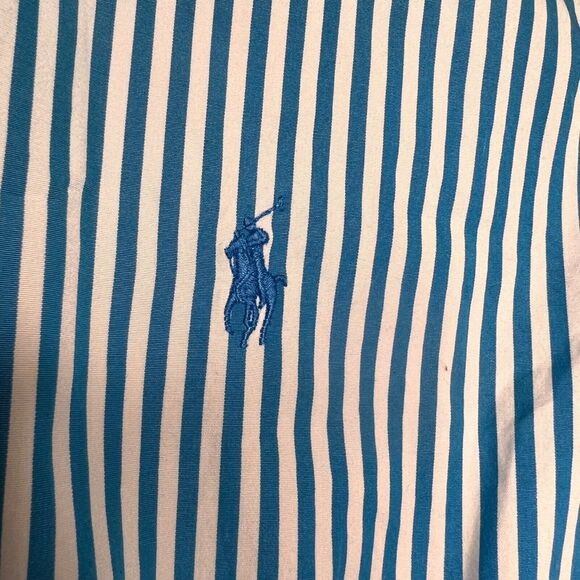 Ralph Lauren Sport Women 8 Blue Stripe Short Sleeve Top Button Front Top Classic - Picture 8 of 11